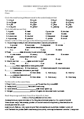 The first written 45-minute term test English 7 - No 2